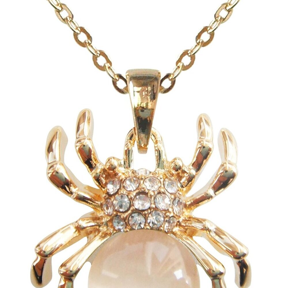 18k Gold Plated Opal Crystal Spider Pendant Necklace 16"+2"